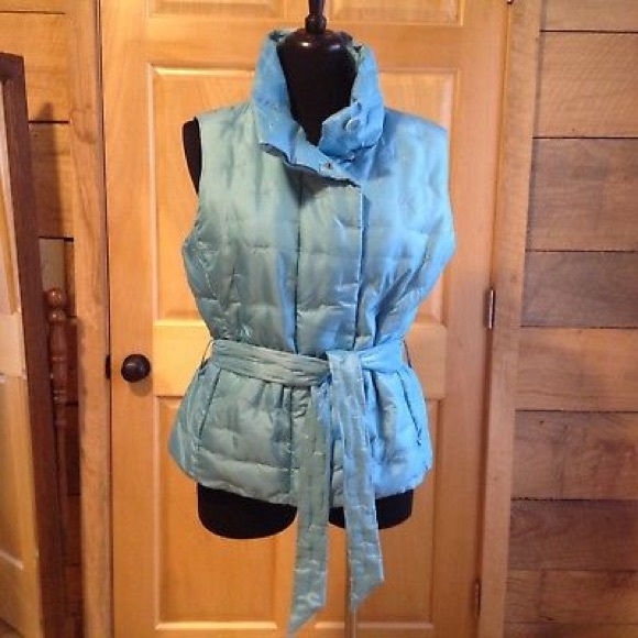 Talbots Puffer Vest Large Blue Tie Waist Down Aqua - Picture 3 of 7